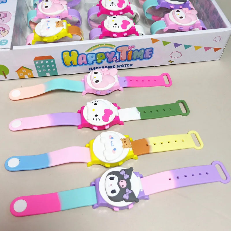 12pcs Sanrio Watch Hello Kitty Cinnamoroll Children\'s Electronic Watch Bracelet My Melody Rainbow Watch Children\'s Flip Watch