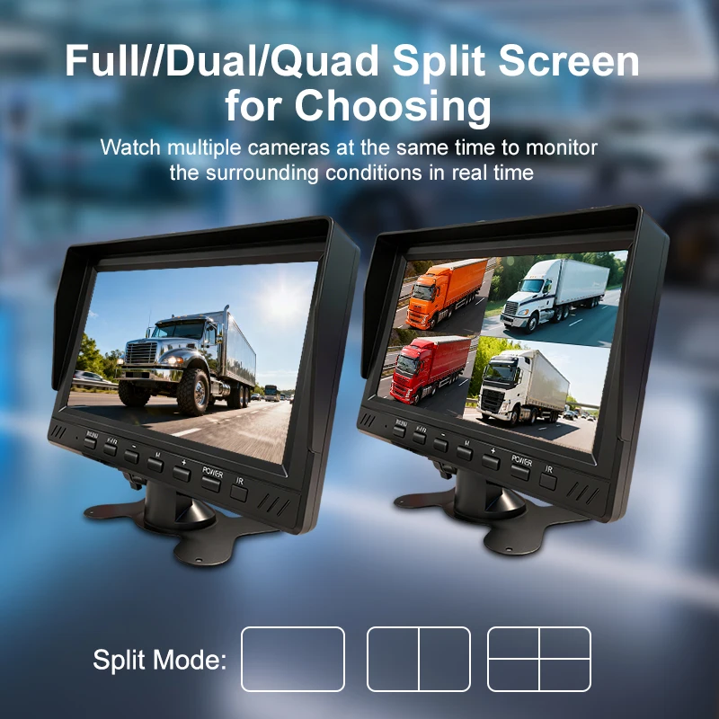 Loop Recording Single/Dual/Quad Screen 4CH AHD Monitor Kit 1080P Security Camera System Vehicle DVR Monitor for Truck Bus Van