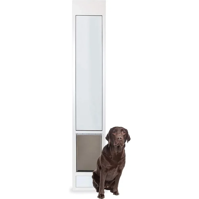 

1-Piece Sliding Glass Pet Door for Dogs & Cats - Adjustable Height 75 7/8" to 80 11/16" - Large-Tall, White, No-Cut Install