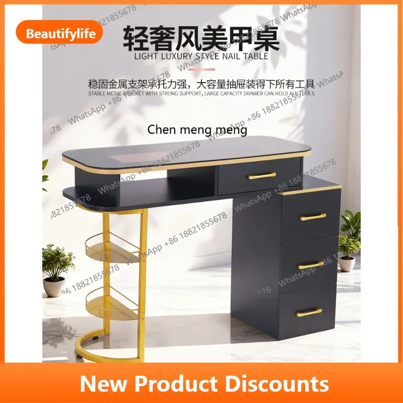 

A56 Коричневое стекло с 12 отделениями для хранения, источник, прямые продажи с фабрики, легкий роскошный маникюрный стол из черного золота