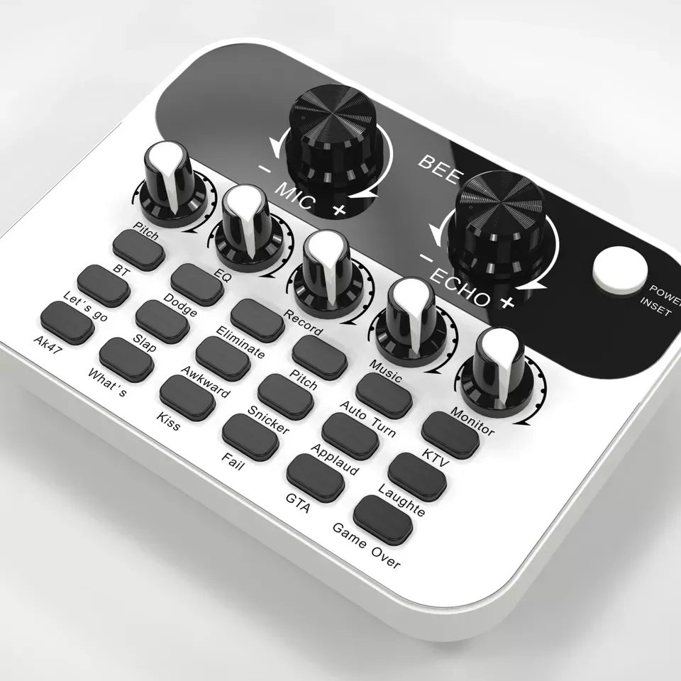 V8 Inglês Mini Live Sound Card, Interface Audio, Podcast Mixer, Adequado para PC, Computador, Telefone, Broadcast, Efeitos de Gravação, Novo