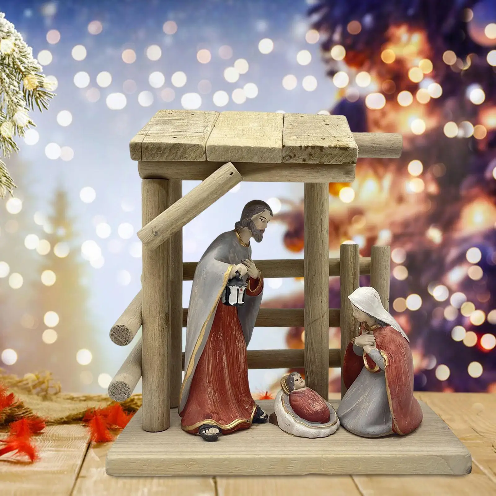 Christmas Manger Nativity Ornament Resin Collectibles Statue Craft Holy Family