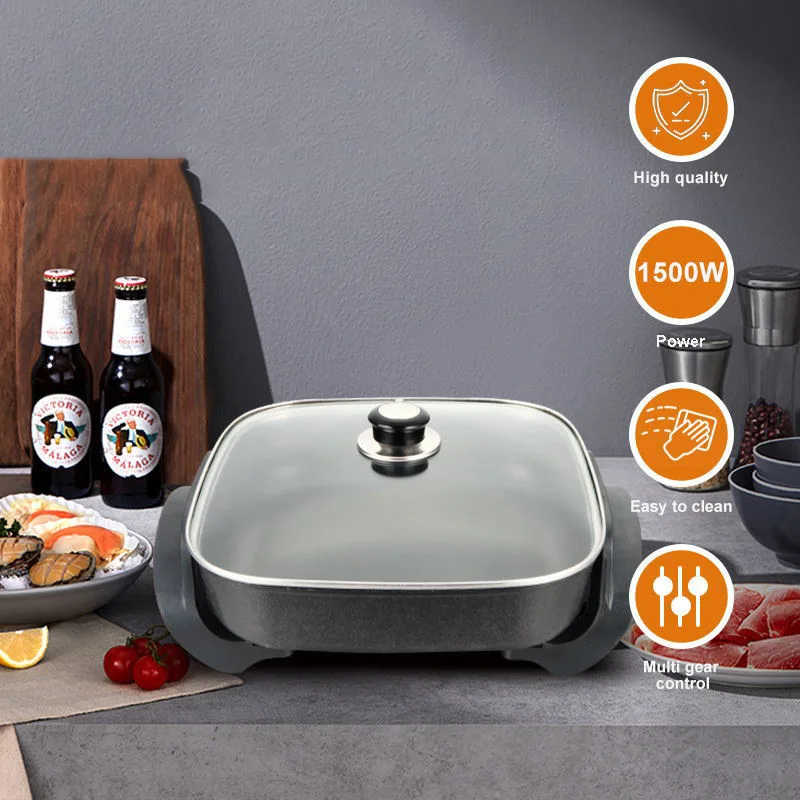 Household multi-functional electric hot pot cooking and frying in one square pot