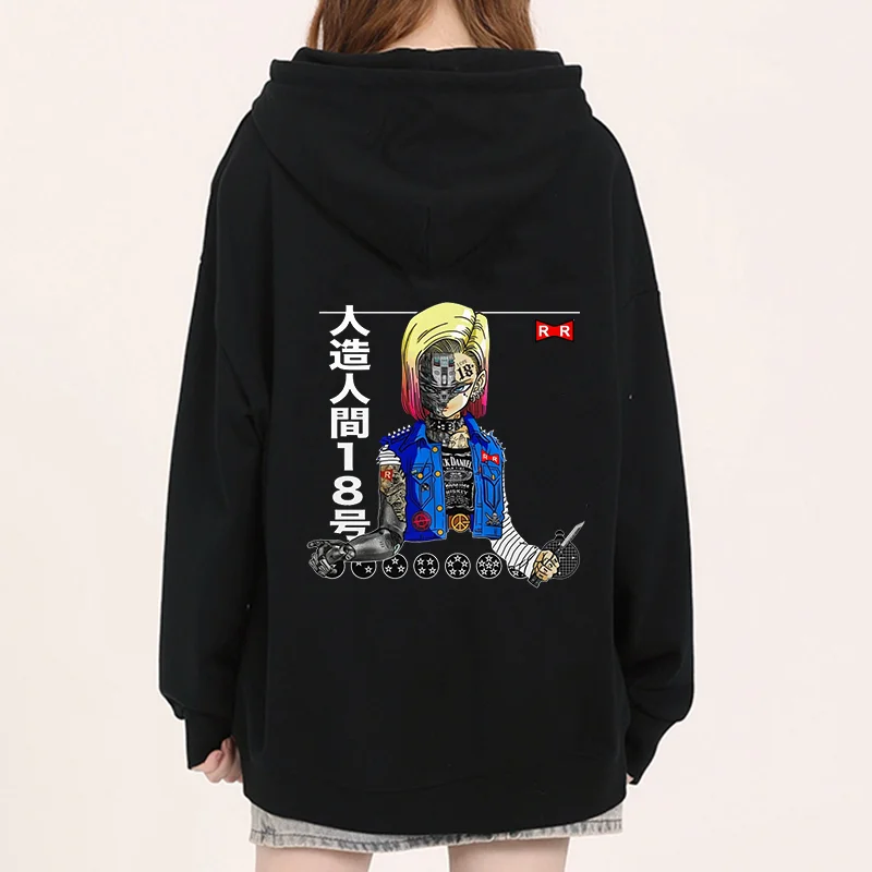 2024 New Men's and Women's Anime Dragon Android 18 Lazuli Cartoon Wukong Cell Printed Hoodie Couple Street Leisure Sports Shirt