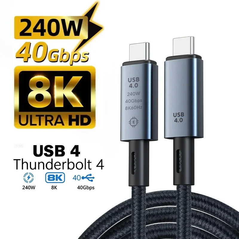 

240W USB C to USB C Fast Charging Cable USB4 Braided with 8K Video& 40Gbps Speed for iPhone 15 16 17 Samsung Thunderbolt3 TYPE C