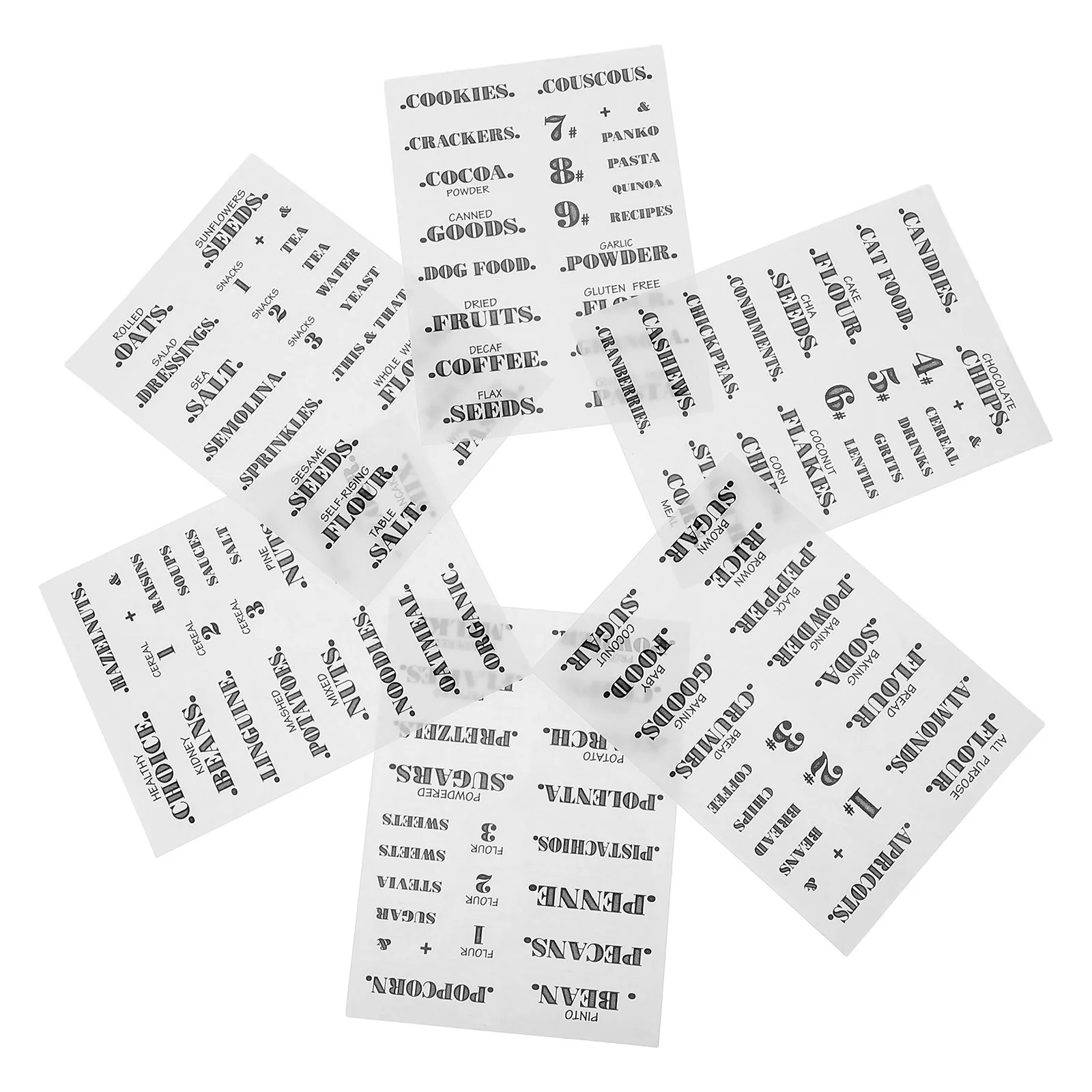 

6 Sheets Stickers Waterproof Food Storage Labels for Pantry Organization Removable Labels for Jars Containers