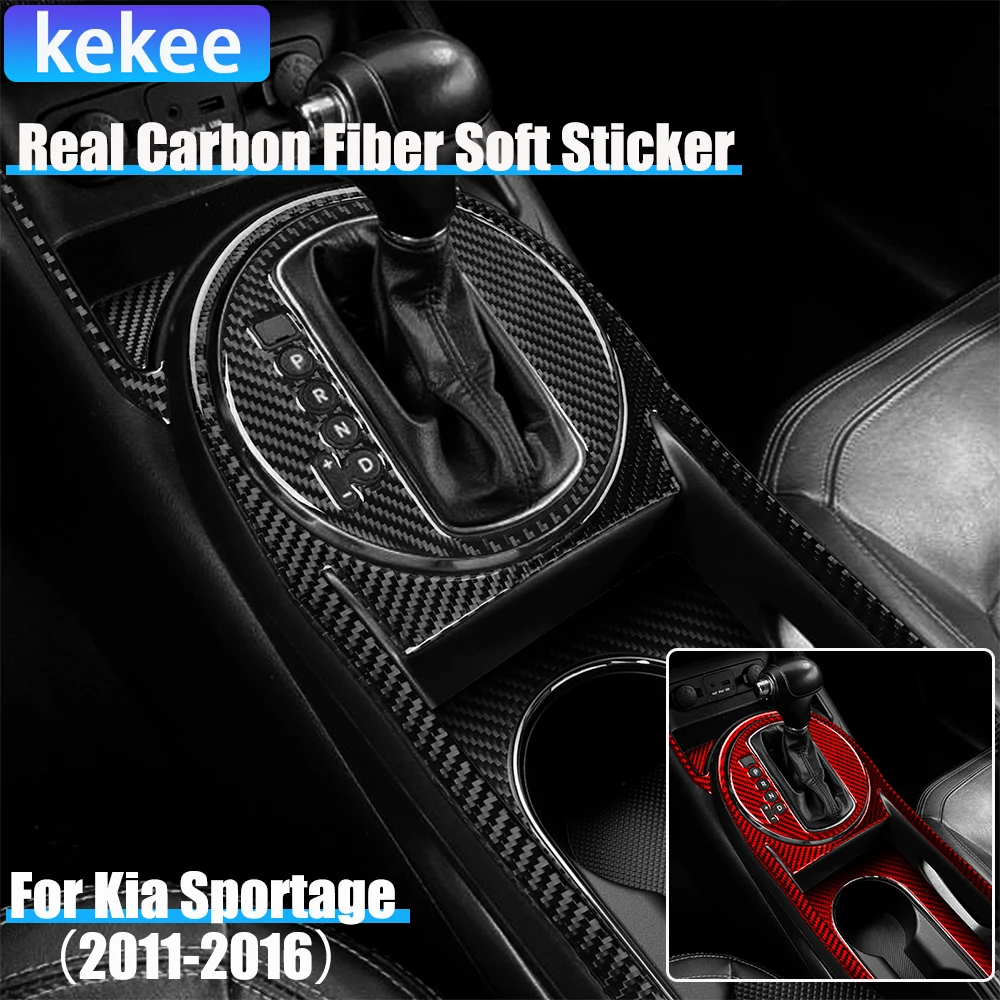 

Real Carbon Fiber Car Accessories Center Console Gear Set Cover Soft Sticker For Kia Sportage 2011 2012 2013 2014 2015 2016