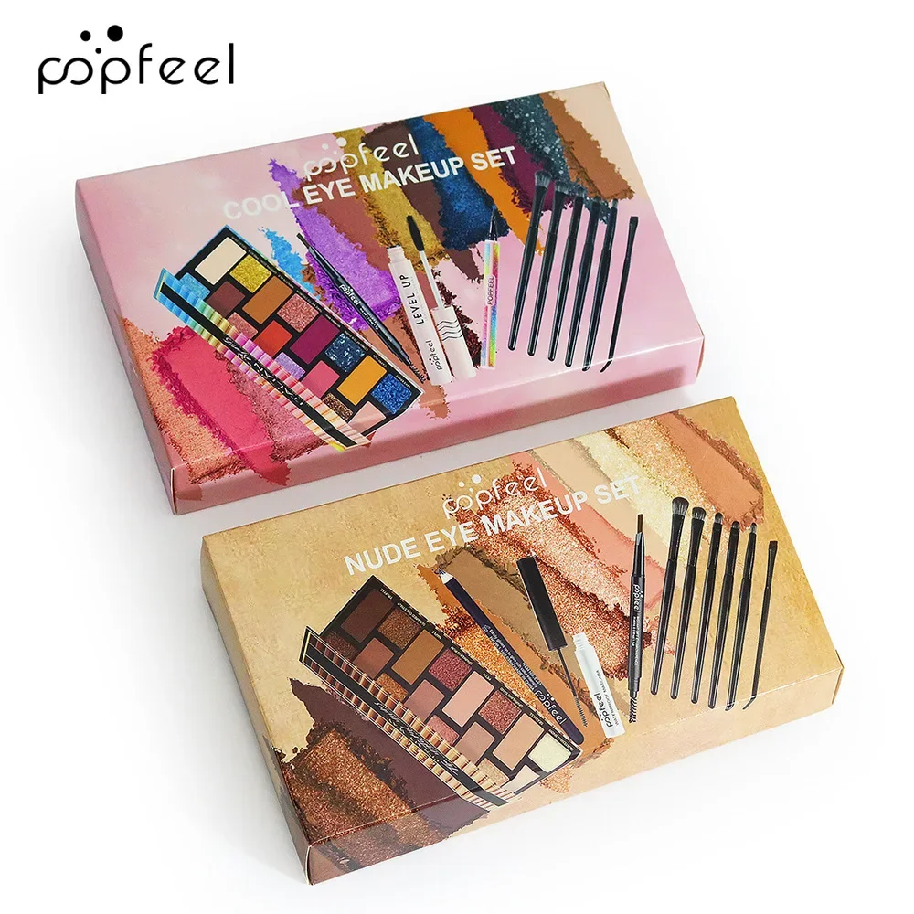 Best-Selling Popfeel 16 Colors Glitter Eye Shadow Palette Make Up Minerals Eyeshadow Pallete Eyebrow Eyeliner Mascara Brush Sets