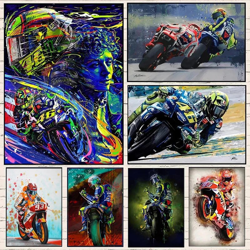 Pintura en lienzo sin marco, póster de retrato de Valentino Rossies, pintura en lienzo de motocicleta, imagen artística de pared impresa para sala de estar, 1 ud.
