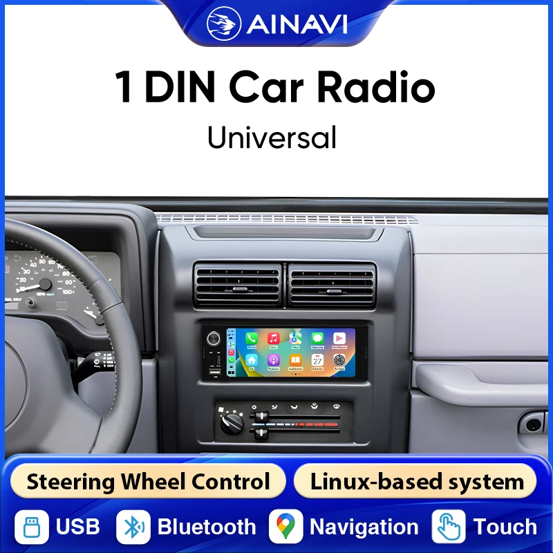 AINAVI Reproductor Multimedia para Auto con Pantalla Táctil 1Din, Bluetooth, Carplay Inalámbrico, Android Auto, Radio, USB, Carga, Video, Pantalla de 6.36 Pulgadas, Autoradio, Radio Samochodowe, Car Play, Auto Inalámbrico K40