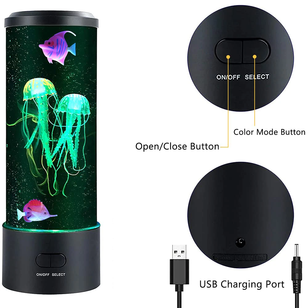 Jellyfish Lamp Color Changing Remote Control  Aquarium Tank LED Night Light Birthday Gift USB Charging Relaxing Mood