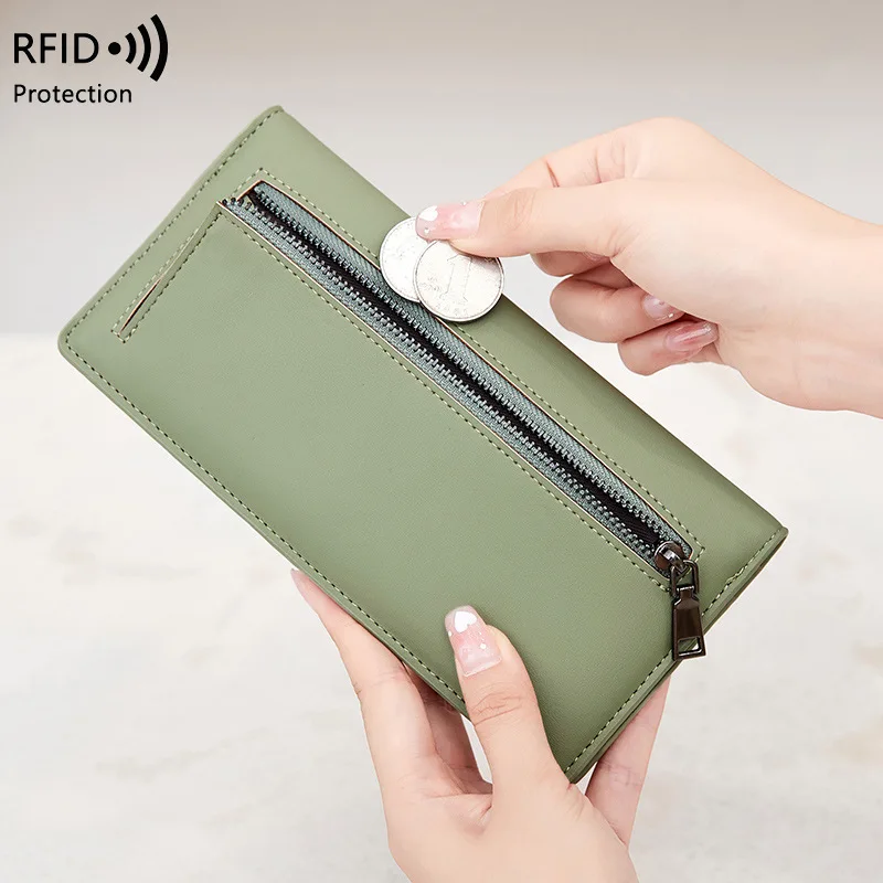 Western RFID Blocking PU Leather Zipper Long Women Wallet Fashion Large Capacity Multi-card Slot Purse for Ladies