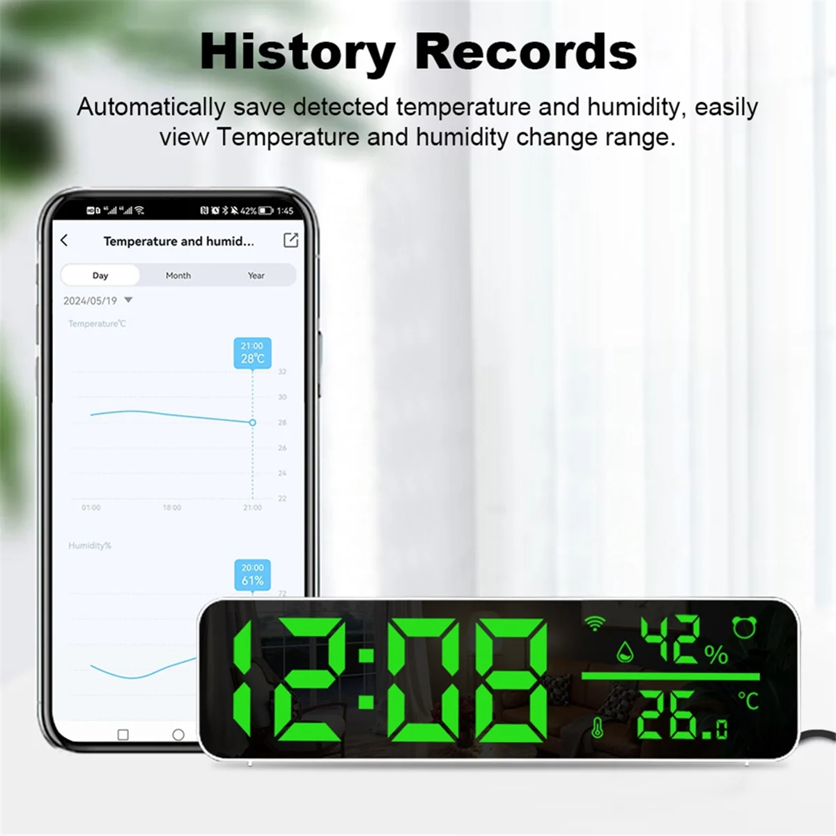 

Tuya Wifi Temperature and Humidity Alarm Clock Multi-Function LED Digital Clock for Living Room, Farmhouse, Office HOT