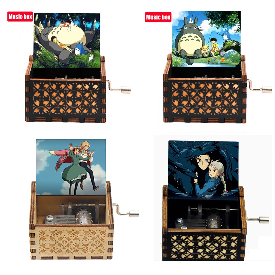 

NEW STYLE Howl Castle Music Box Totoro Music Box Antique carved Wooden Hand Crank Music Box figure Christmas Birthday Gift@