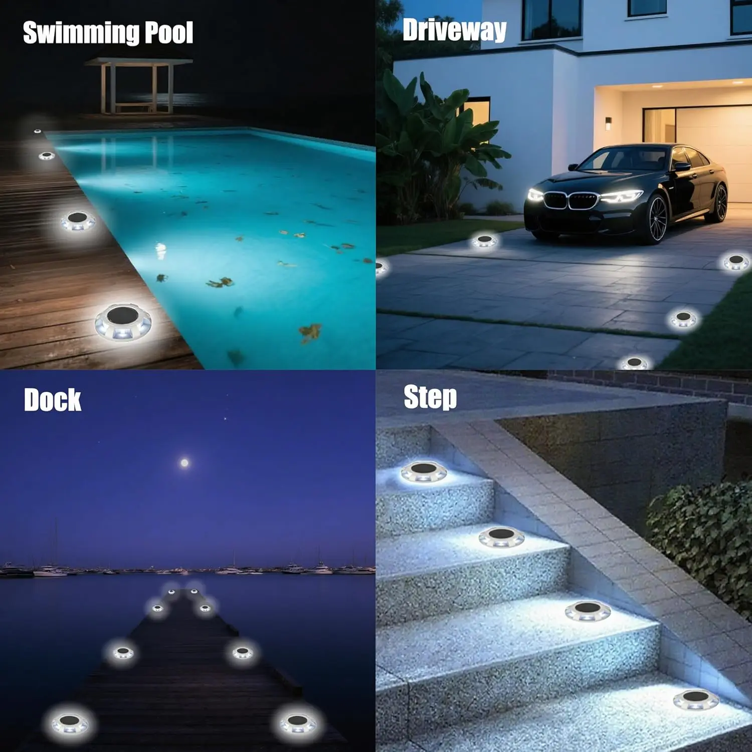 6 pièces voie solaire/pont solaire océan/LED dock lumière solaire d'avertissement étape lumière extérieure bande étanche 600mAh (blanc, paquet, 6)