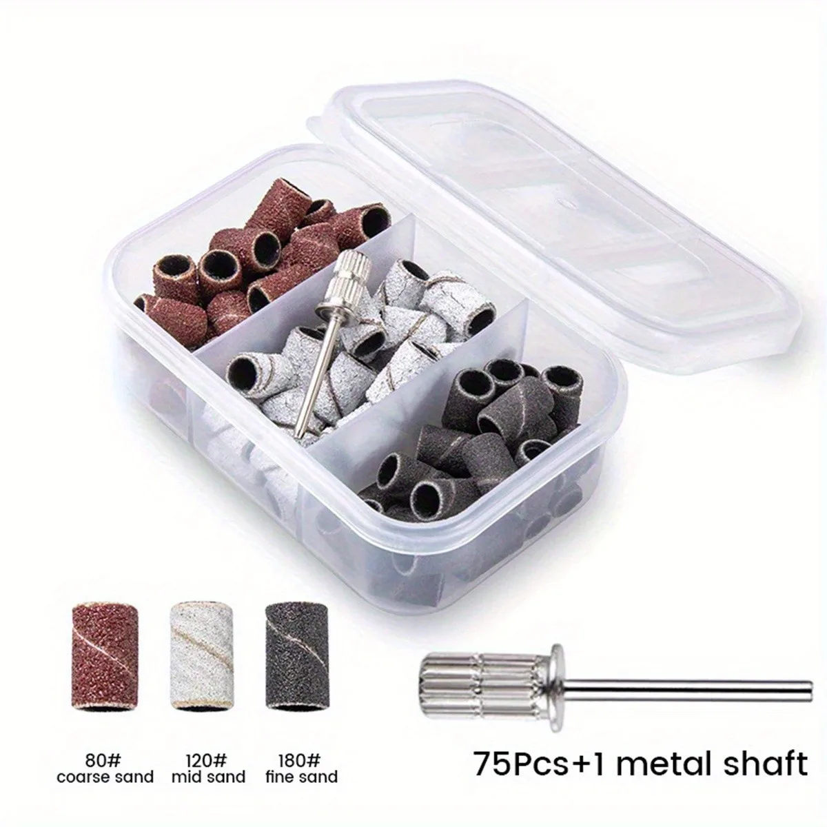 12 Stuks + 75 Stuks Caps Schuurbanden 180/120/80 Grit Professionele Wolfraam Staal Keramische Nail boor Set Elektrische Manicure Nail