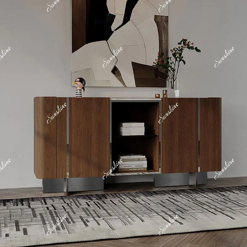 

Modern Minimalist Marble Walnut Grain Entrance Cabinet Solid Wood Locker Side Cabinet