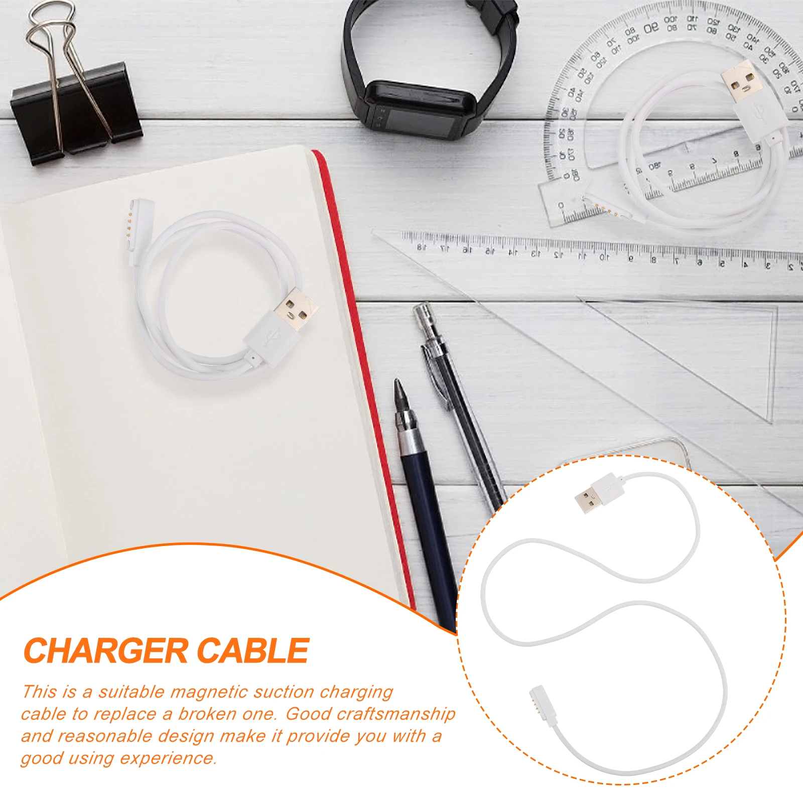

2pcs Magnetic Charging Cable for Smart Watch Strong Suction Cord Durable PVC Lightweight Efficient Replacement Watch