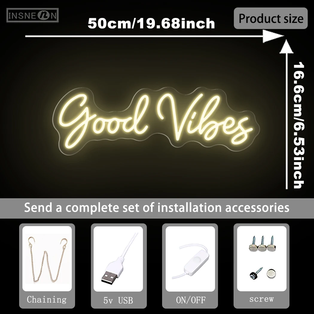 Good Vibes Led Neon Sign USB Powered Bright Night Light For Wall Art Game Room Bedroom Home Party Christmas Decor Lamp Signs