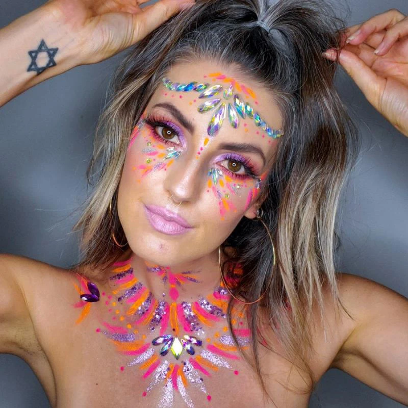 3D Sexy Face Tattoo Sticker Temporary Tattoo Glitter Gems Fake Tattoo Rhinestones Masquerade for Women Party Face Tattoo Sticker