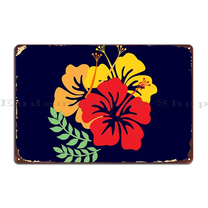 Tropical Hibiscus Bouquet Metal Plaque Poster Printing Bar Decoration Garage Retro Tin Sign Poster