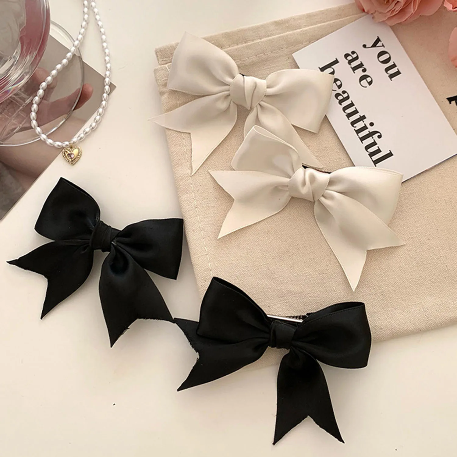 2Pcs Bowknot Hair Clips Sweet Ballet Ribbon Bow Hairpin Bang Clip Girls Mini Grab Clips Woman Headwear Hair Accessories