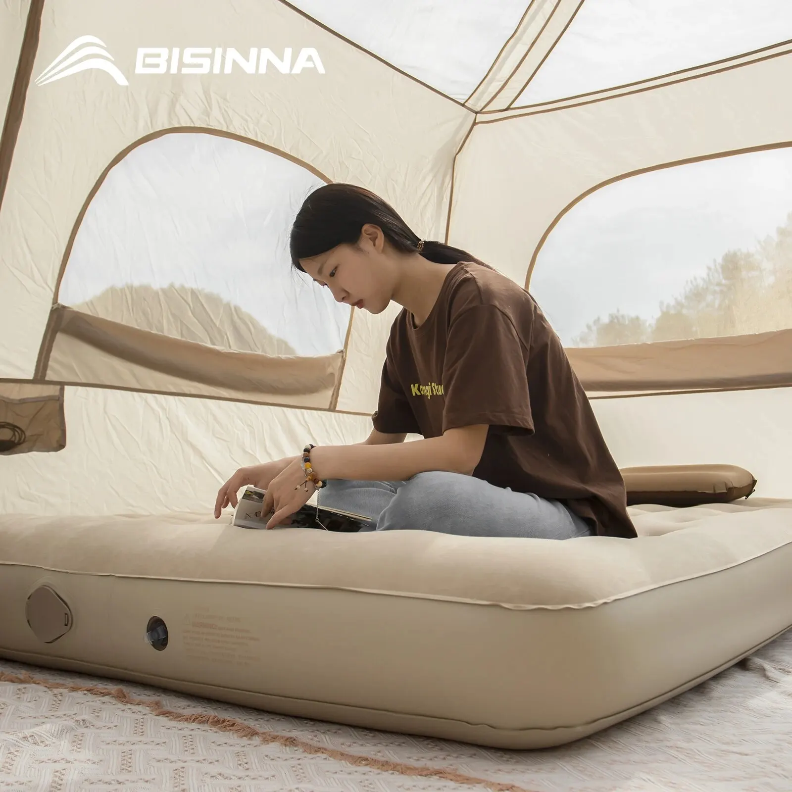 BISINNA Air Mat Inflatable Sleeping Mattress Outdoor Portable Folding Camping Bed Mat Built-in Pump Thicken Glamping Ma