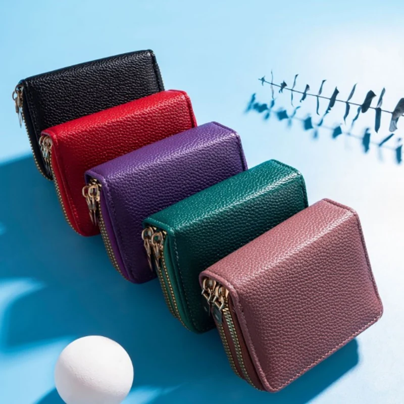 Vrouwen Rits Korte Portemonnee Lychee Patroon Mode Grote Capaciteit Multi Card Slot Portemonnee Met Rits