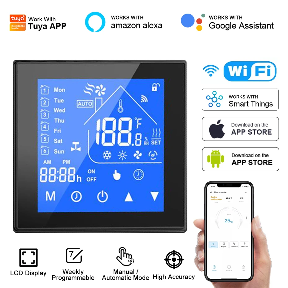 

Tuya Smart WiFi Thermostat Electric Floor Heating Water/Gas Boiler Thermostat Digit Temperature Controller for Google Home Alexa