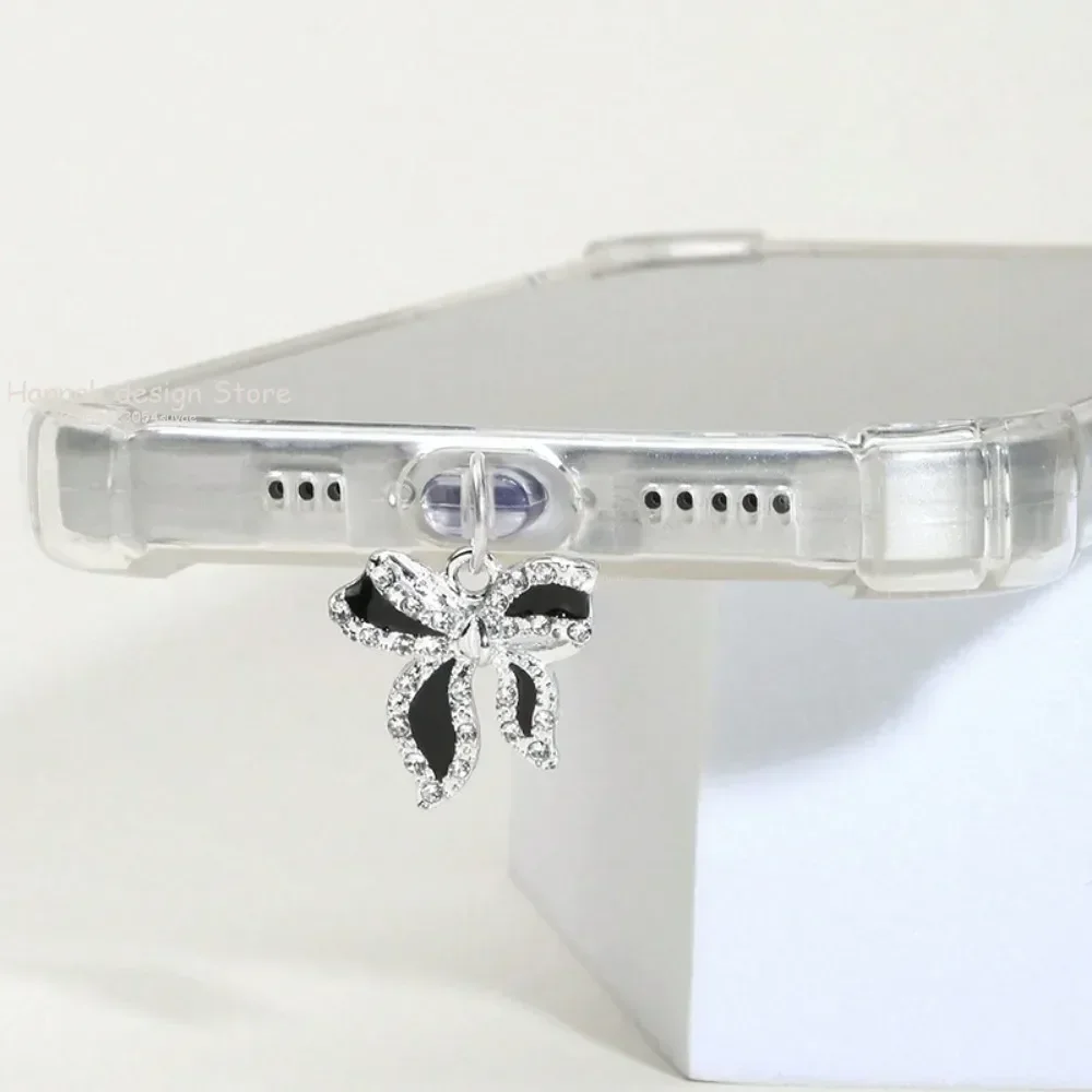 

Phone Dust Plug Cute Bow Diamond Dust Cover Phone Accessory Pendant Decoration for IPhone Type-C Charging Interface