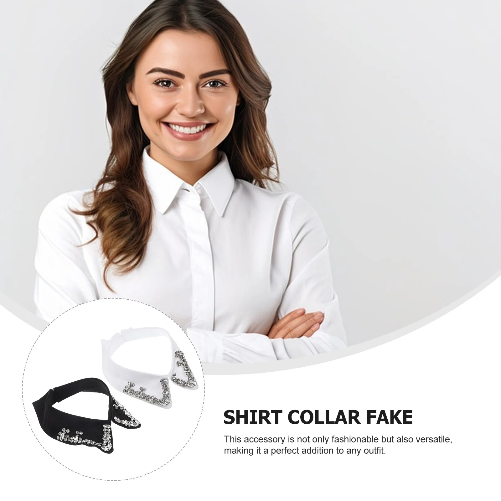 2Pcs False Collar Women Fashion Detachable Collar Rhinestone Blouse Shirt Accent Unique Outfit Enhancer Daily Wear Elegant Style