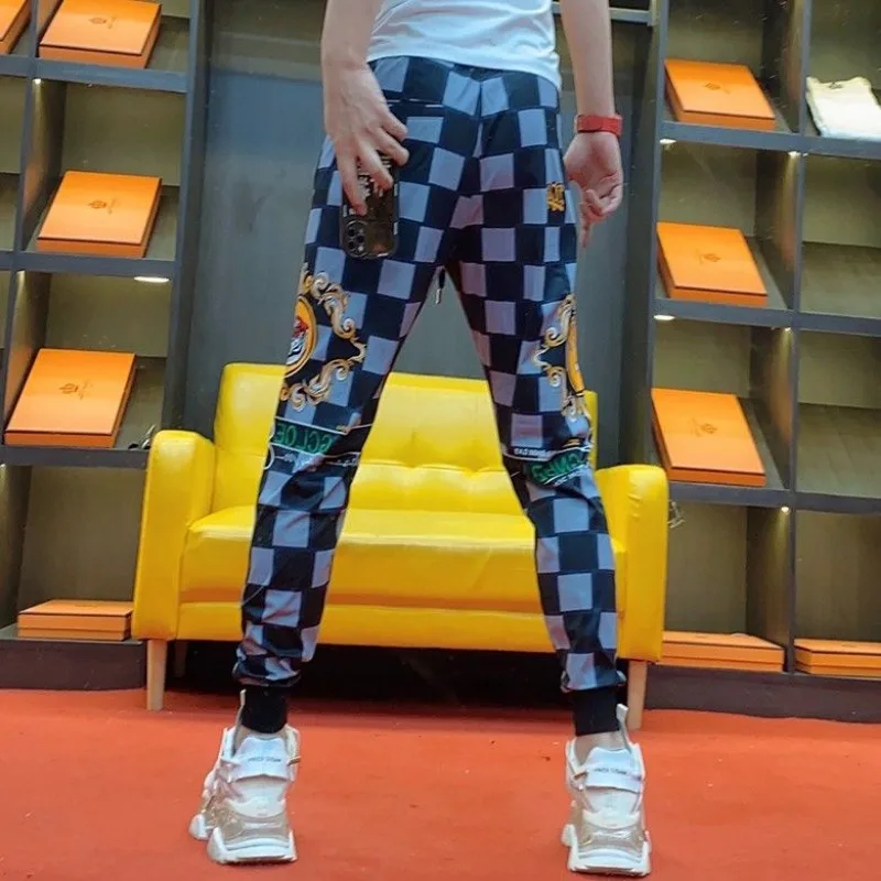 Men's Clothing Spring and Autumn high quality Fashion Brand Plaid Print Fashion Slim-fit All-match Handsome Casual Pants