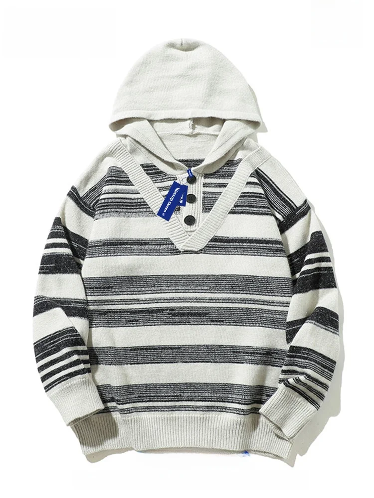 

Wassup Dozen Trendy Hooded Knitted Sweatirt Lazy College Sle Men's Autumn Sweater Jaet Loose Fit Youthful Energy