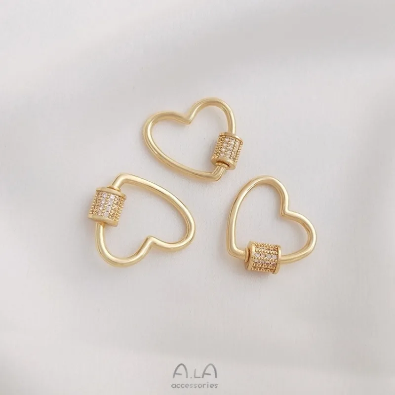 14K Gold Color Retention Oval Peach Heart Pentagram Inlaid Zirconium Screw Buckle Pendant DIY Chain Connection End Pendant