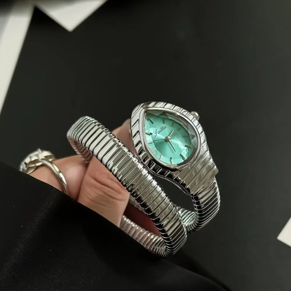 New Lady Watches Stylish Snake-Head Women's Quartz Watch Unique Elastic Stainless Steel Strap Wristwatch Bracelet Gift Clock