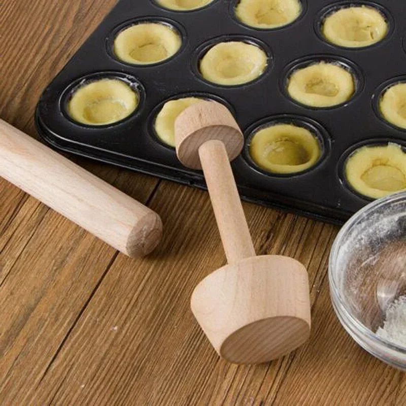 New Tart Pusher Eggtart Mold Wood Egg Tart Tamper Double Side Pastry Egg Dough Cookie Cutter Cake Baking Mold Kitchen Tools