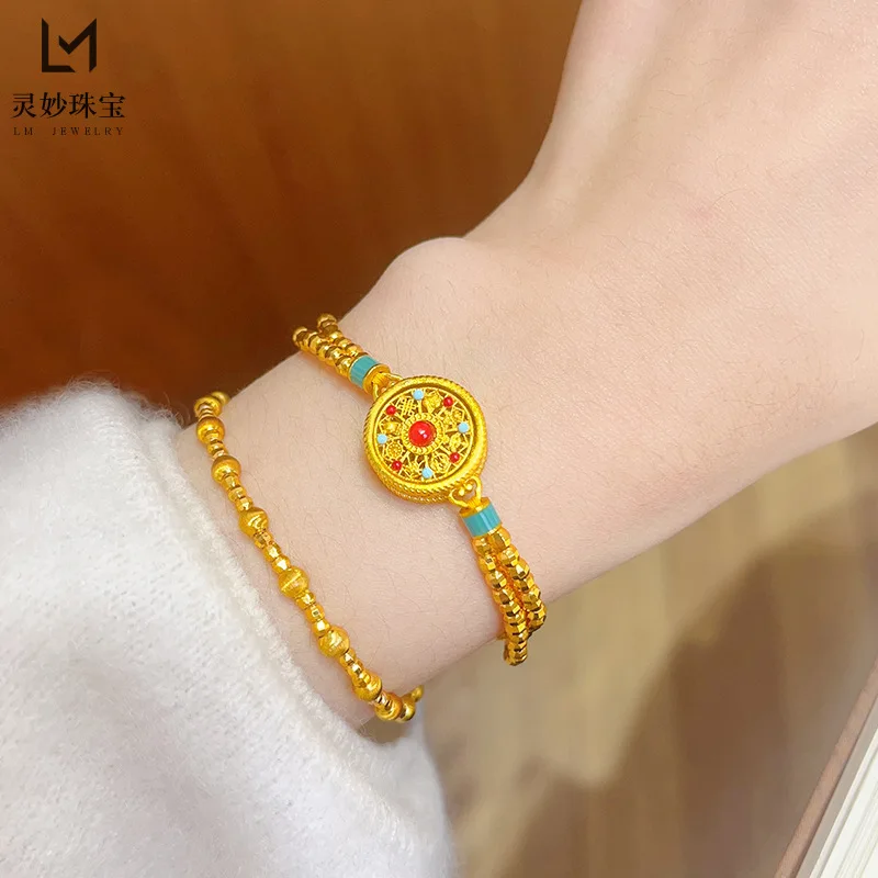 AU999 Turn Fortune Bead Bracelet Women's 24K Gold - Value-preserving pure gold bracelet, a premium accessory for luck turning