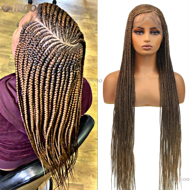 36" blonde Perücken Cornrow Seitenteil Flechten Haar Box geflochtene Perücken für Frauen Full Lace Front Perücke im Angebot