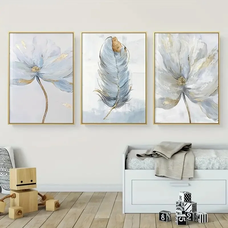 3pieces Canvas Painting Beautiful Dream Small Fresh Flower Feather Poster Ideal Gift for Living Room Kitchen Wall Art Wall Decor