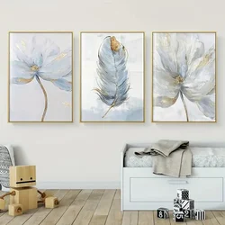 3pieces Canvas Painting Beautiful Dream Small Fresh Flower Feather Poster Ideal Gift for Living Room Kitchen Wall Art Wall Decor