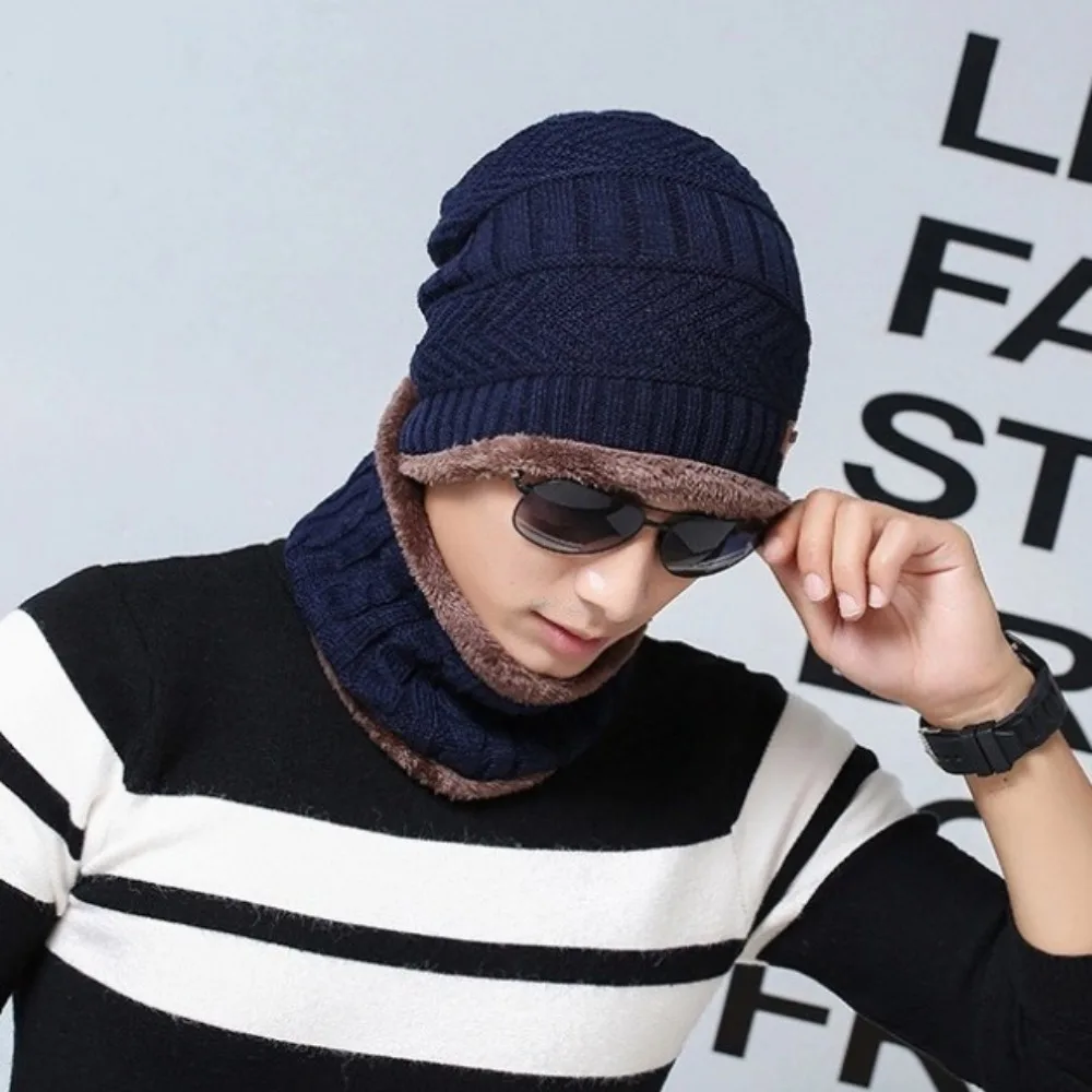 ファッション暖かい帽子スカーフセットニットソフトネックスカーフキャップセット厚手ネックカバーフリーススキーキャップボンネットハット