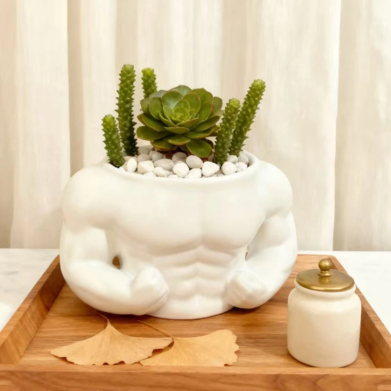Creative Muscle Man Sculpture Flowerpot Green Potted Plants Vase Container Home Courtyard Garden Decor    JJ2699