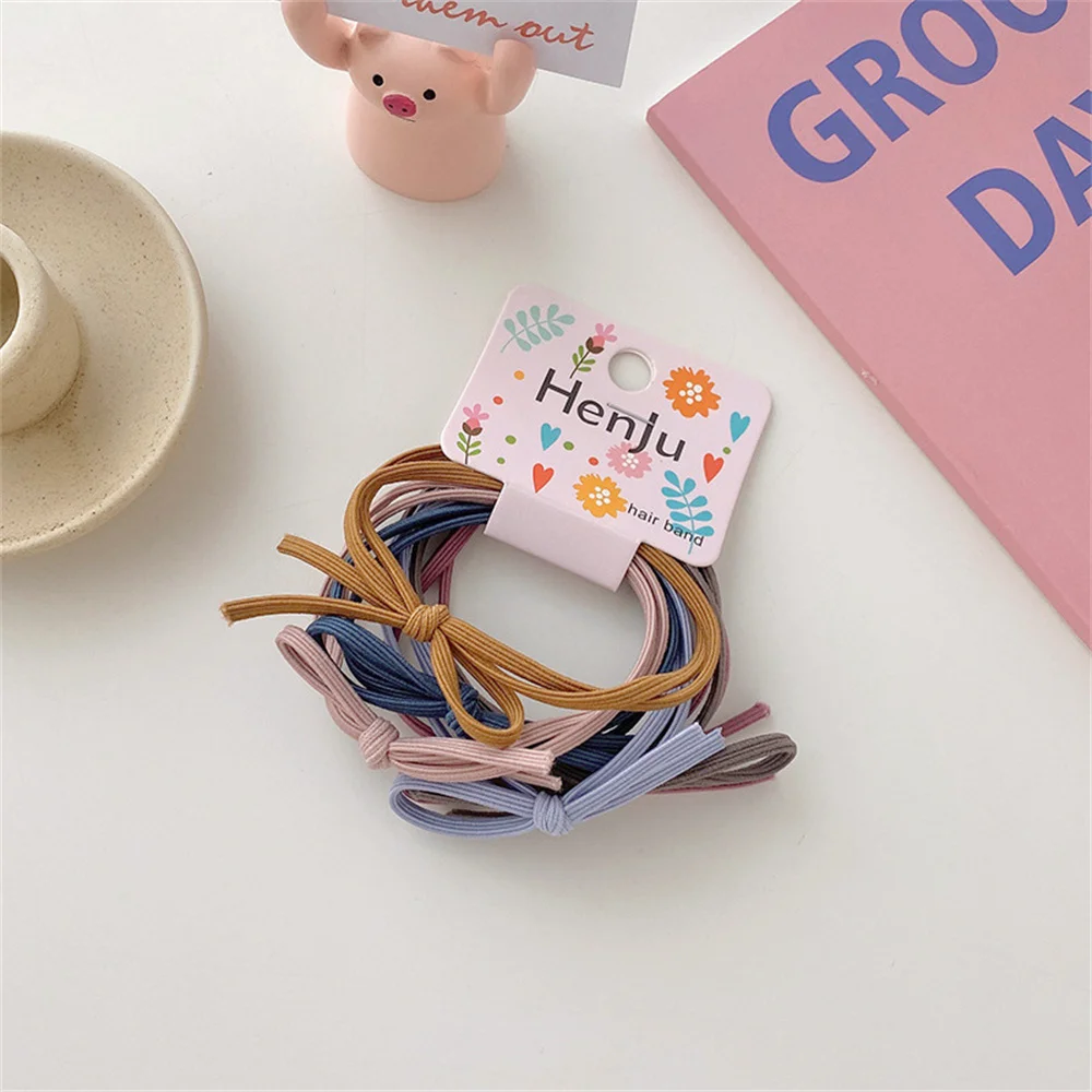 6-pieces/set Korean Version Of Simple Hair Tie Two-in-one Bow Set Ins Knotted Hair Rope High Elastic Basic Hair Rubber Band