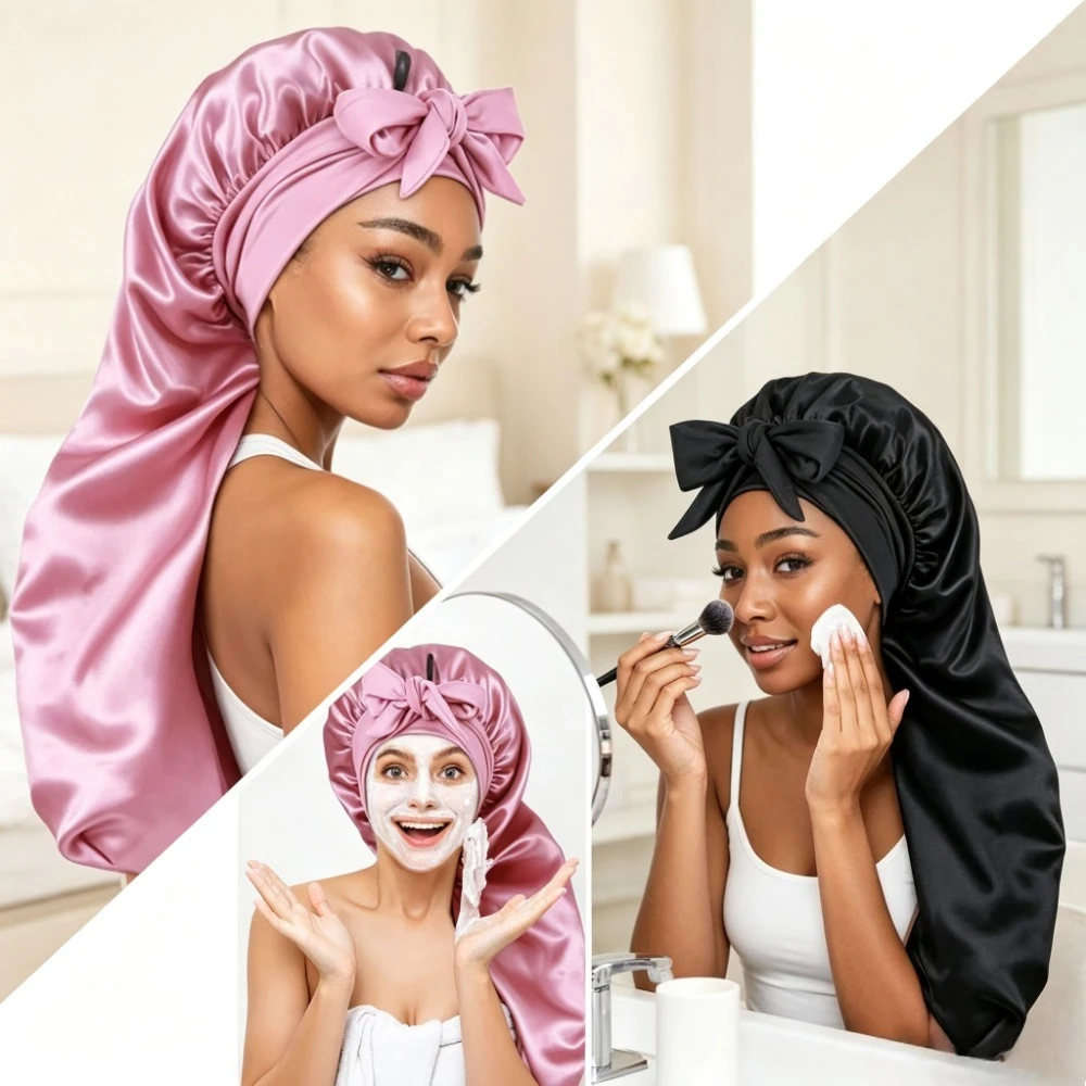 Extra Large Satin Bonnet Soft Silky Tie Hair Cap for Natural Curly Hair Comfortable Night Sleeping Head Cover 1Pc