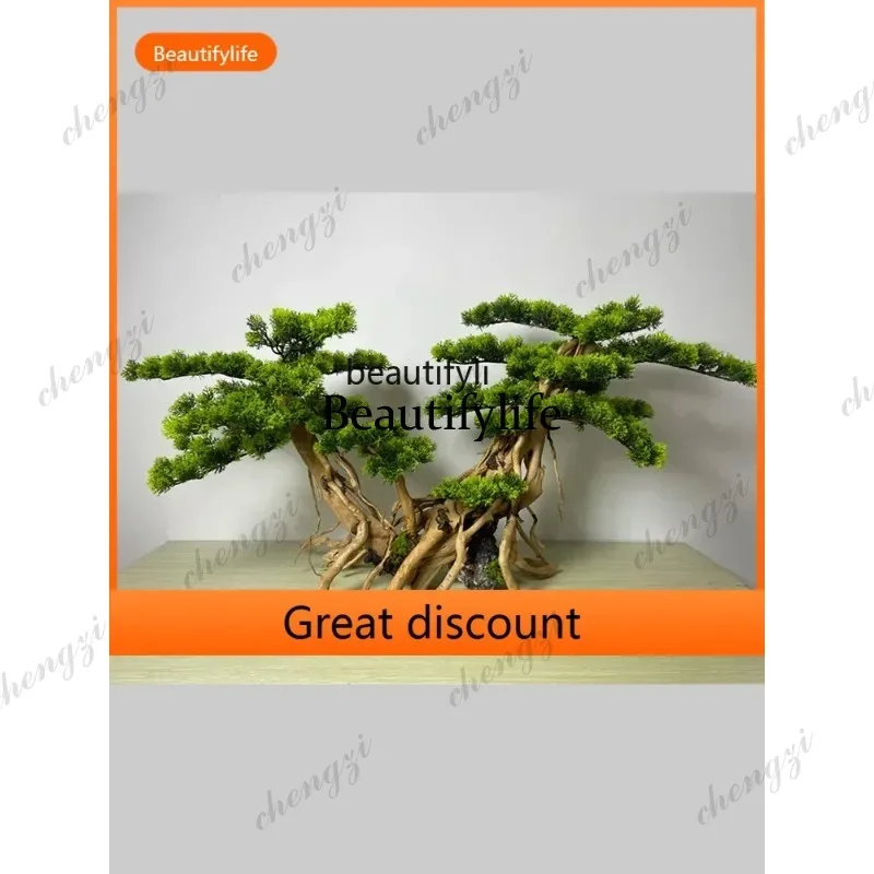 A29    Artificial Greeting Pine Living Room Entrance Bonsai Pine Tree Decoration Fish Tank Dead Wood Green Plant Landscape - view 3