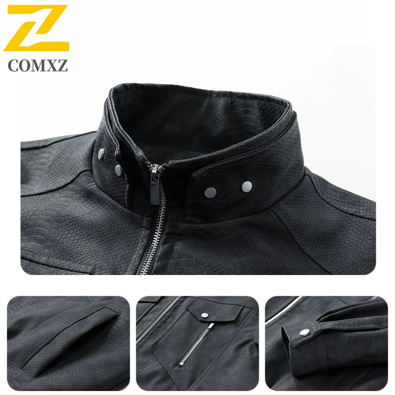 COMXZ  Male PU Leather Coat Minimalist Turndown Collar Adventure Windproof Leather Coat Loose Durable Fashion Autumn Outerwear​