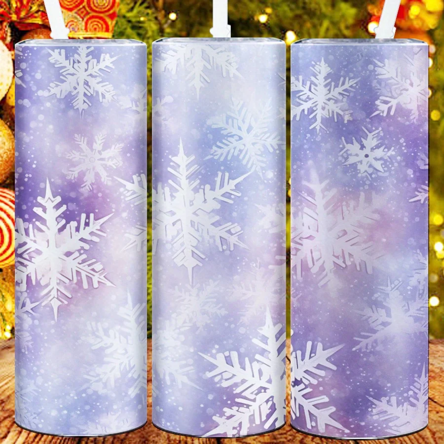 1pc, 20oz Straight Tumbler, 3D Printed Snowflake Pattern, Sublimation Double Stainless Steel Vacuum Insulated Bottle, Home/travel Sports Cup with Straw and Lid, Suitable for Giving Friends, Birthday Gift