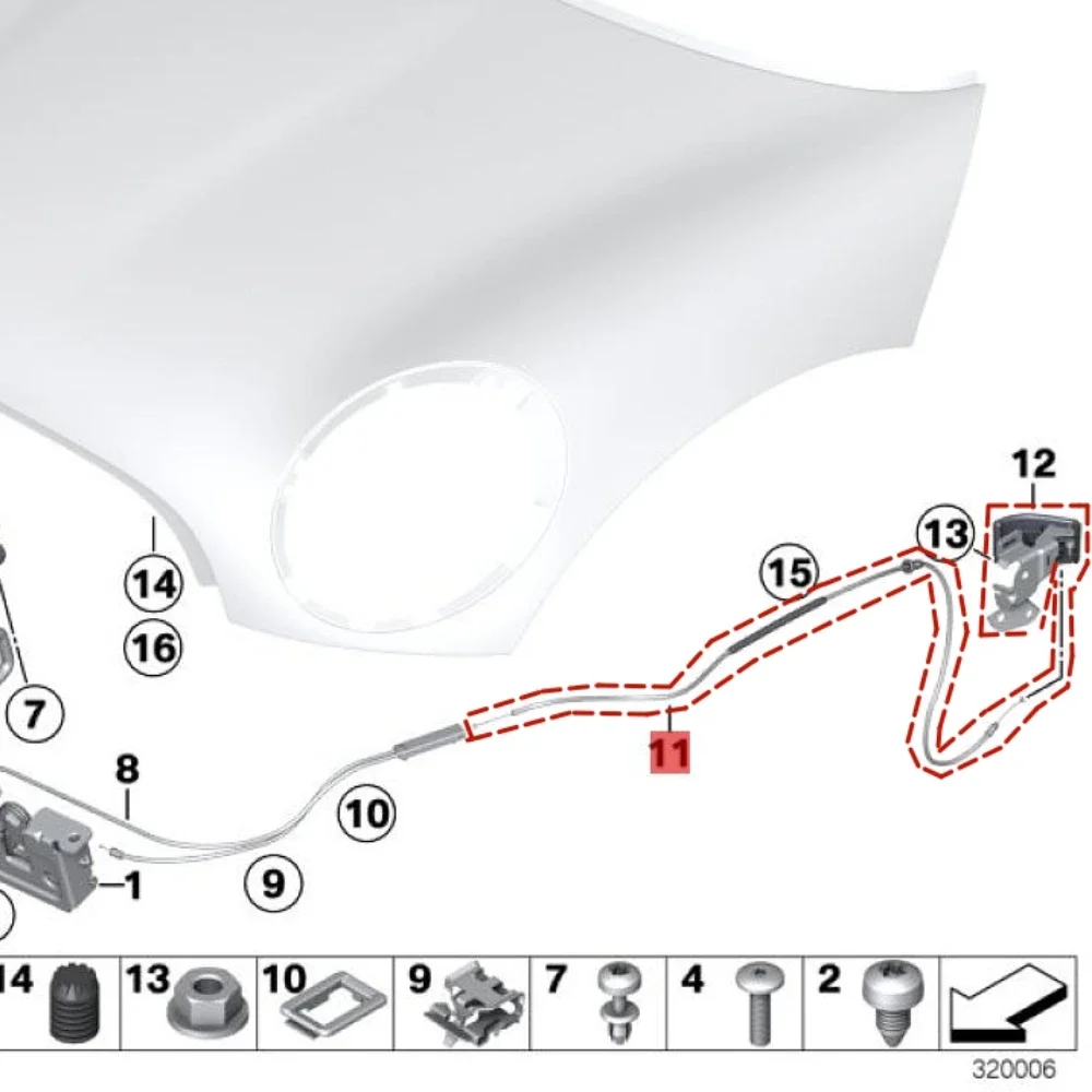 Engine Hood Lock Release Bowden Bonnet Handle Cable Kit For Mini Cooper R56 Convertible R57 Coupe R58 Clubman R55 R59