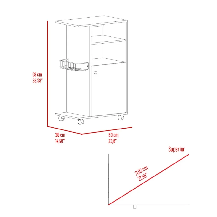 عربة مطبخ Napenthe 1 Shelf مع عجلة بيضاء