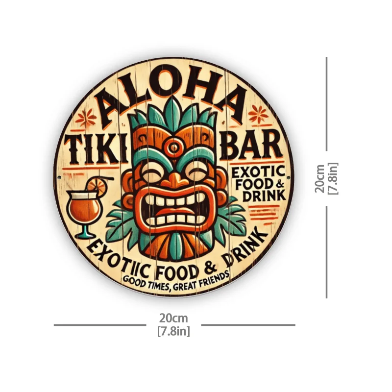 1pc Aloha Tiki Bar Round Iron Sign, 7.87